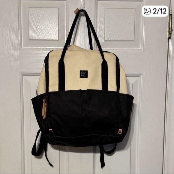 Petunia Pickle Bottom Boxy Backpack Canvas Cream And Black Baby Diaper Bag - Picture 2 of 12